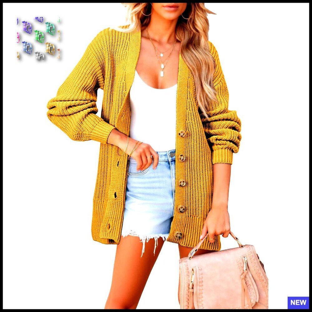 Oversized Open Front Cardigan Lantern Sleeve Chunky Knit Sweater Outerwear